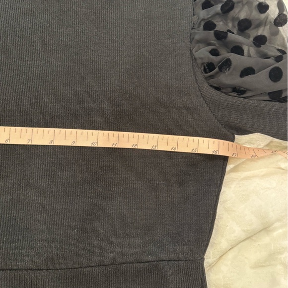 Anthropologie thml Black Dress with Sheer Polka Dot puff Sleeves - Picture 5 of 10